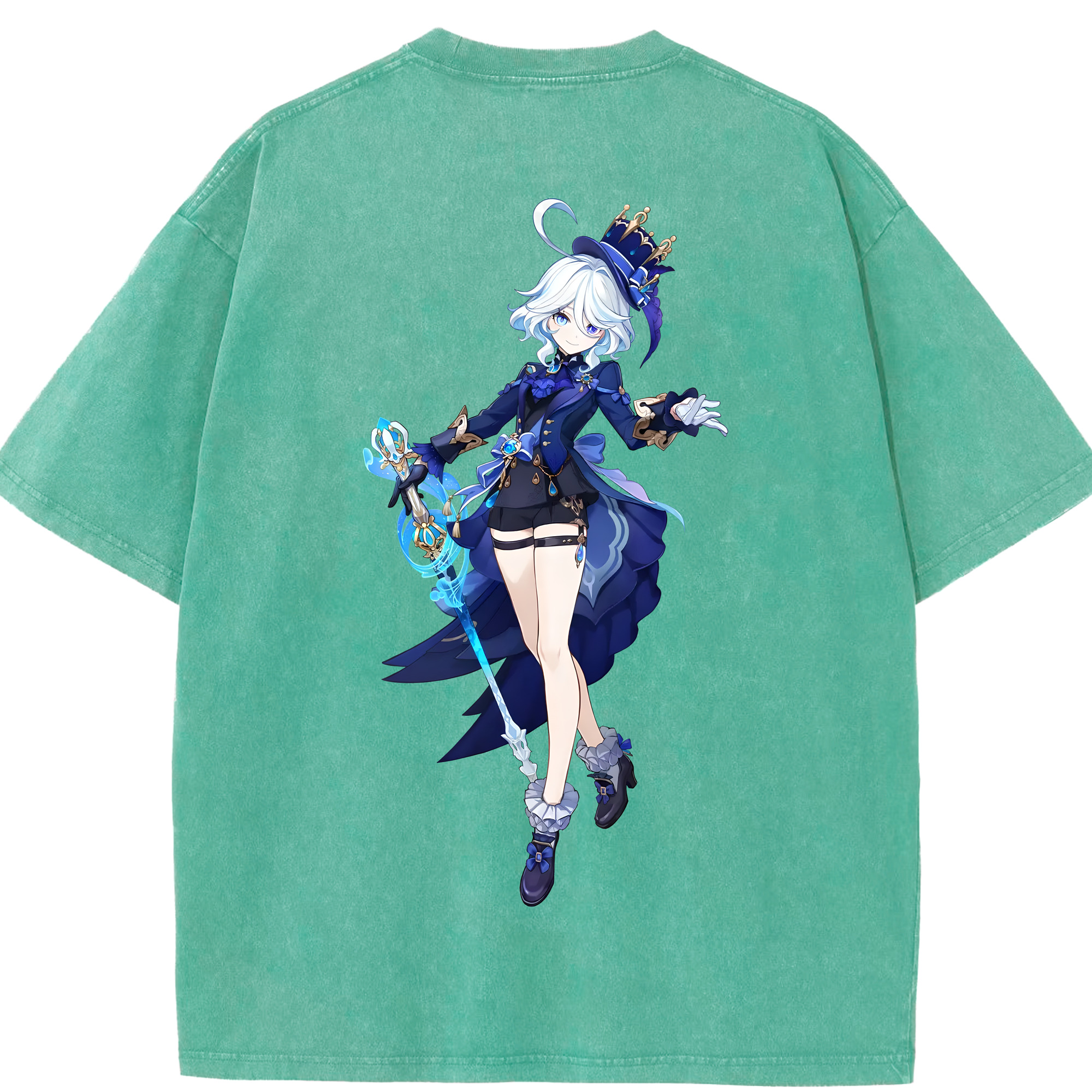 げんし神 フリーナ genshin Furina 綿100% ヴィンテージ風 半袖Tシャツ（背面プリント）